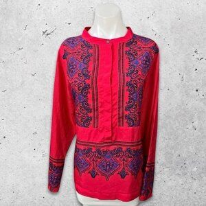 J.Crew Peasant Blouse Embroidered Bell Sleeves Lightweight Cotton Boho Pink W XS